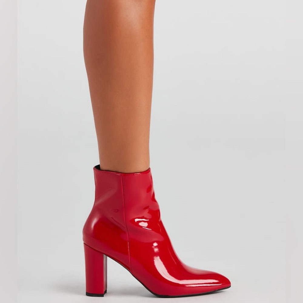 Red Patent Block Heel Bootie - Picture 4 of 7